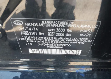 2015 Hyundai Elantra Se из США, поврежденный, VIN 5NPDH4AE1FH599255